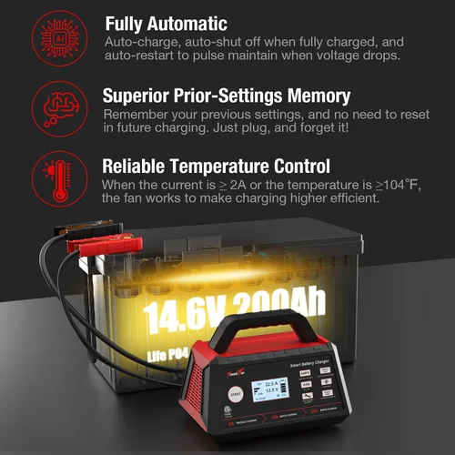 Vista 8 de TowerTop Cargador de batería de coche de 2/15/25 amperios, mantenedor de batería inteligente completamente automático de 6 V/12 V con arranque