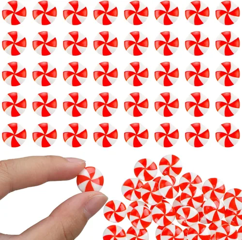 Vista 8 de Giegxin 60 piezas de bastón de caramelo de Navidad para manualidades, arcilla plástica falsa de caramelo, decoraciones de menta mini arcoíris