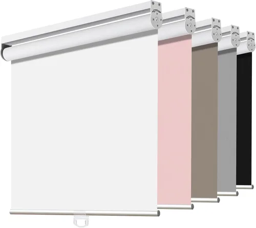 Vista 33 de Joydeco Persianas enrollables 100% opacas sin cordones para ventanas, persianas de parada libre, protección UV, persianas de tejido natural