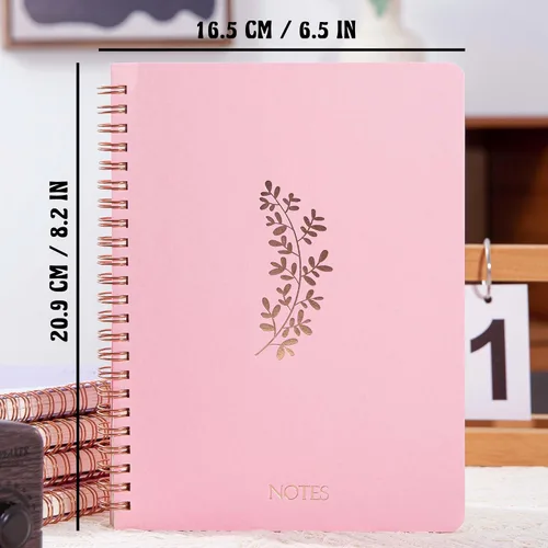 Vista 2 de MGGAO Cuaderno de espiral A5, paquete de 5 cuadernos rayados, con doble bolsillo, diarios en espiral para escribir, 0.315 in de ancho a rayas