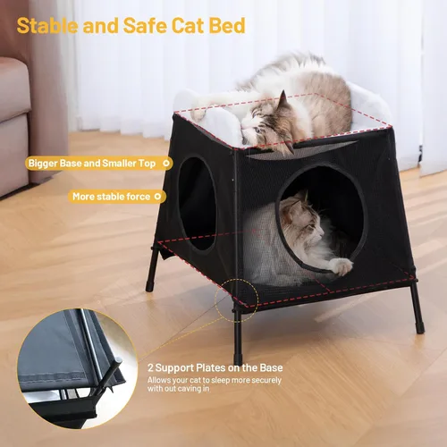 Vista 4 de Cama elevada para gatos con hamaca para gatos, casa para gatos de interior de 2 pisos con cueva y funda lavable, muebles para varios gatos