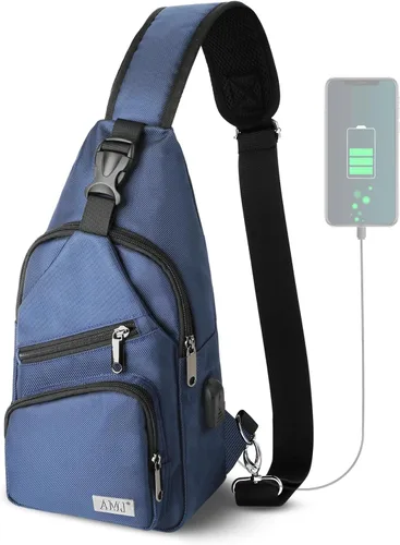 Vista 10 de AMJ Bolso cruzado tipo bandolera para hombres y mujeres, mochila de hombro casual, mochila de pecho tipo morral para senderismo y viajes