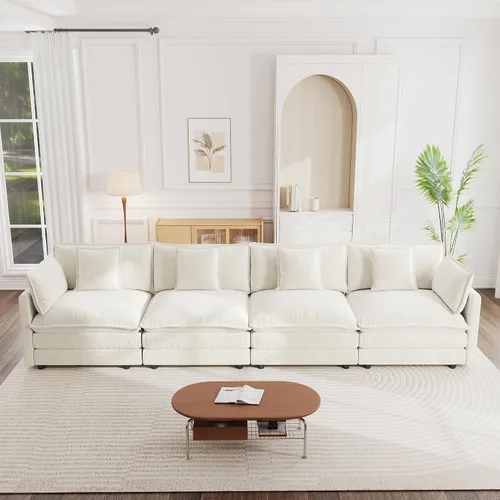 Vista 38 de Sofá modular de felpilla de 111.4 pulgadas, moderno juego de sofá de 3 asientos con asiento profundo, cómodo sofá nube con cojín de espuma doble