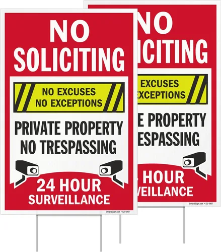 Vista 8 de SmartSign Cartel de 12 x 10 pulgadas "No Soliciting - No Excuses, No Exceptions, No Trespassing" para Patio con Estaca de 3 pies, Aluminio de 40