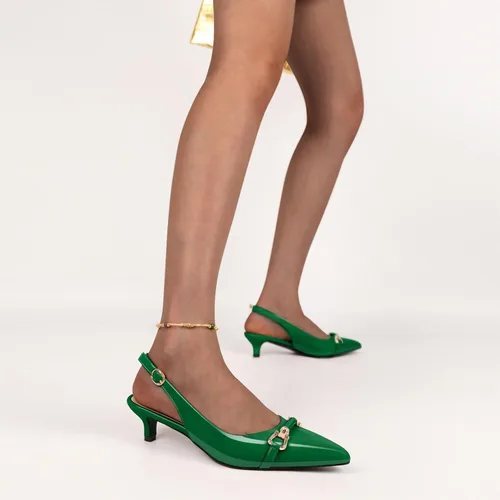 Vista 4 de AUMOTED Zapatos de tacón bajo para mujer, con hebilla y lazo, correa en el tobillo, zapatos de vestir para oficina y fiesta, 1.6 pulgadas