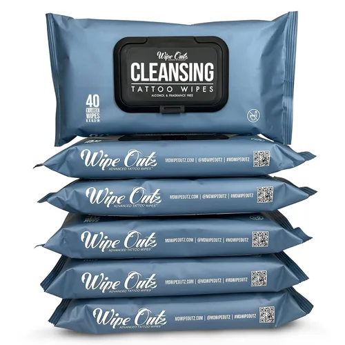Vista 10 de Wipe Outz Toallitas limpiadoras para tatuajes y cuidados posteriores al tatuaje, 8 x 6.5 pulgadas, listas para usar, calmantes, a base de plantas