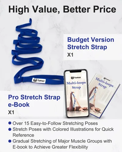 Vista 2 de Tumaz Stretching Strap, 10-Loop Non-Elastic Yoga Strap