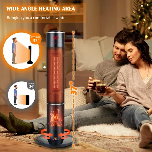 Vista 3 de Calentador de espacio eléctrico portátil para habitación grande de 37" con torre de cerámica, llama 3D para calefacción de habitación, oscilante