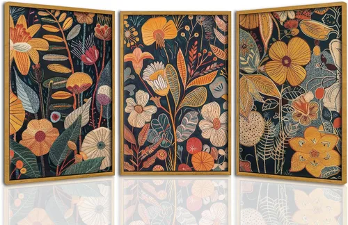 Vista 8 de TBKHUDBI Lienzo de flores bohemias para pared, impresiones florales abstractas, juego de 3 pósteres minimalistas de pintura botánica, mercado