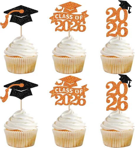 Vista 71 de Paquete de 24 adornos para cupcakes de clase de 2026 con purpurina 2026 para diploma de graduación 2026, selecciones para cupcakes para graduación