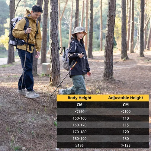 Vista 7 de Naturehike - Bastones de senderismo plegables, bastones de senderismo ajustables de aluminio ligero, absorción de impactos con correas