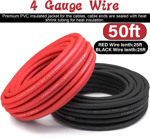 Vista 4 de Cable de calibre 4 (rojo negro - 25 pies cada uno) de aluminio revestido de cobre CCA, tubo termorretráctil 3:1, tubo de telar de alambre dividido