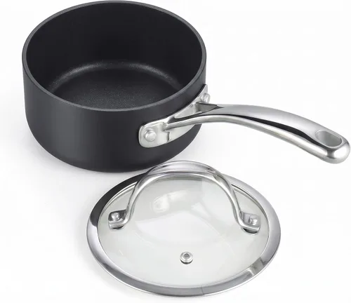 Vista 7 de Cooks Standard NC-00340 – Sartén con tapa de grado Premium, anodizado, sólido, antiadherente, 1 qt, Negro Olla de sopa pequeña de aluminio