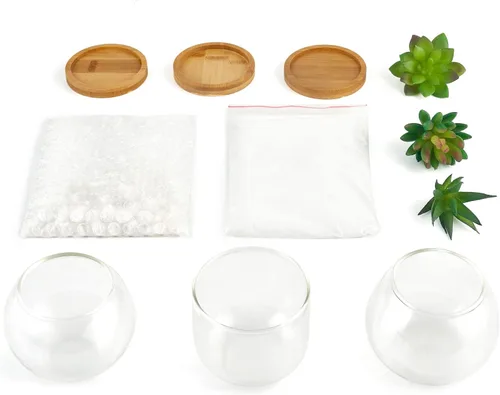 Vista 6 de Mkono - Suculenta Artificial en Maceta de Vidrio Transparente, 3 Mini Plantas Falsas en Maceta para Mujeres, Decoración de Oficina, Pequeña Planta