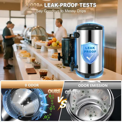 Vista 6 de Dispensador de bebidas aislado de 2 galones, dispensador de bebidas calientes de acero inoxidable con soporte, dispensador de agua caliente térmico