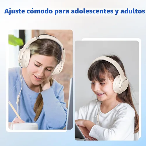 Vista 2 de Botesty Sound Auriculares con cable con micrófono, plegables sobre la oreja de 0.138 in con cable con cable de nailon sin enredos de 4.9 pies