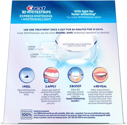 Vista 9 de Kit de blanqueamiento dental Crest 3D Whitestrips Express con luz LED + blanqueamiento de dientes, 1 luz + 10 tratamientos, cada uno con 1