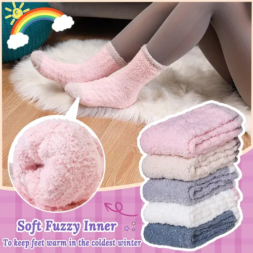 Vista 2 de Eocom Calcetines mullidos para mujer, cálidos, suaves, esponjosos, para invierno, de felpa, cómodos, térmicos, cómodos y cómodos, Color grisrosa