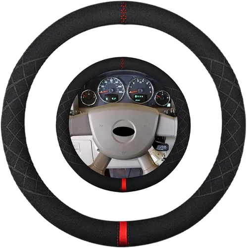 Vista 59 de Funda de volante de gamuza de 14 pulgadas, compatible con Tesla Model 3 Model Y, funda de volante deportiva de cuero gamuza antideslizante