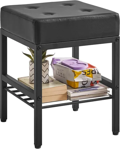 Vista 11 de IBUYKE Taburete de maquillaje rectangular con pies ajustables y espacio de almacenamiento, silla reposapiés, asiento de tocador de PU, multiusos