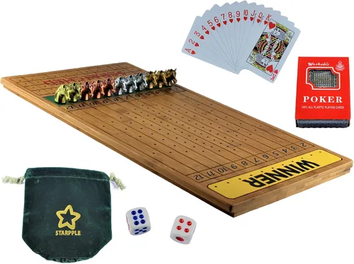 Vista 7 de Juego de mesa de carreras de caballos de metal con tablero de juego de madera gruesa y maciza de carreras de caballos (22 pulgadas, natrual), 11