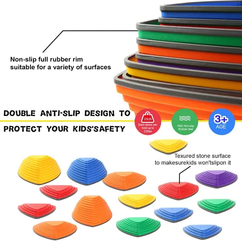 Vista 4 de Fanboxk 15 piedras de salto de equilibrio para niños, juego en interiores o exteriores, carrera de obstáculos para niños pequeños, que promueve