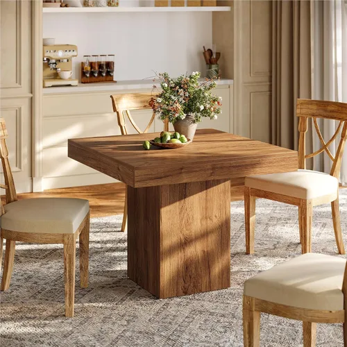 Vista 2 de Tribesigns Mesa de comedor cuadrada de 39 pulgadas para 4, mesa de comedor de cocina pequeña de granja con base de pedestal resistente, muebles