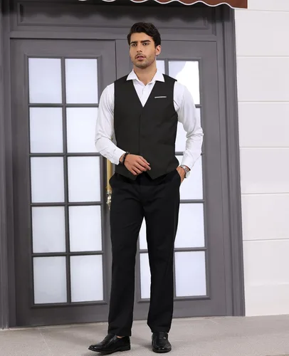 Vista 3 de Chaleco formal de negocios para hombre, chaleco ajustado con cuello en V, traje de esmoquin