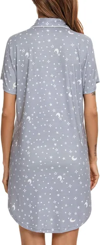 Vista 85 de Samring Camisón de pijama para mujer, manga corta/larga, con botones, camisón para dormir, camisón para novio, talla XXL