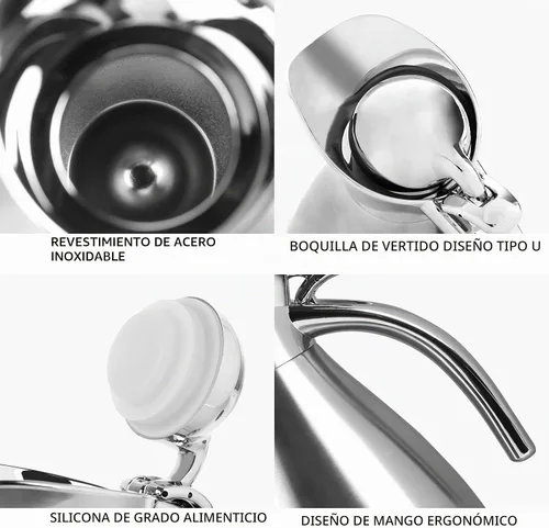 Vista 3 de Jarra térmica de acero inoxidable para café, bebidas, plata (1.0L)