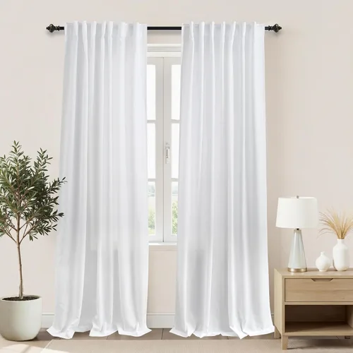 Vista 63 de Cortinas rústicas color beige tostado de 42 x 84 pulgadas de largo para sala de estar, juego de 2 paneles transparentes de lino natural, imitación