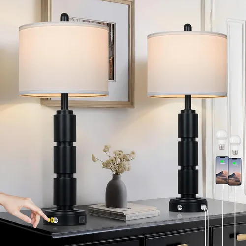 Vista 9 de Lámpara de mesa moderna de 29 pulgadas para sala de estar, dormitorio, plata