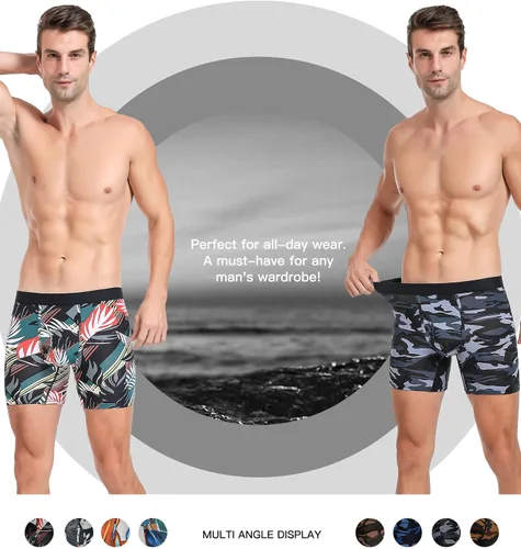 Vista 4 de Calzoncillos tipo bóxer para hombre, de viscosa de bambú, suave, cómodo, paquete múltiple
