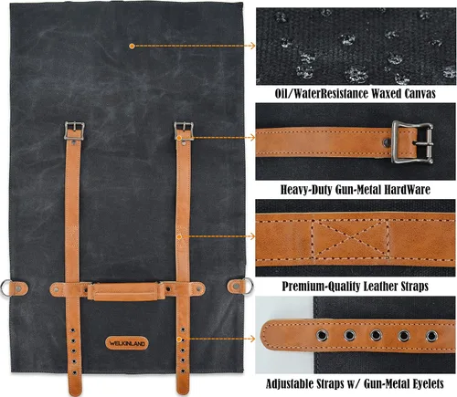 Vista 7 de WELKINLAND Bolsa enrollable de cuchillos con 14 bolsillos, Bolsa enrollable de cuero de lona encerada, Porta cuchillos, Bolsa enrollable