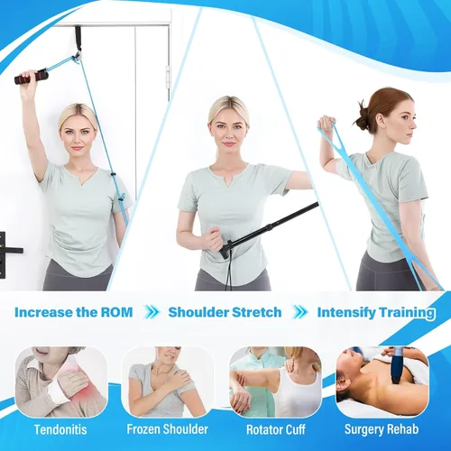 Vista 2 de Kit profesional de rehabilitación de hombros y terapia en el hogar │Polea de terapia física, varita de hombro y banda de resistencia, promueve