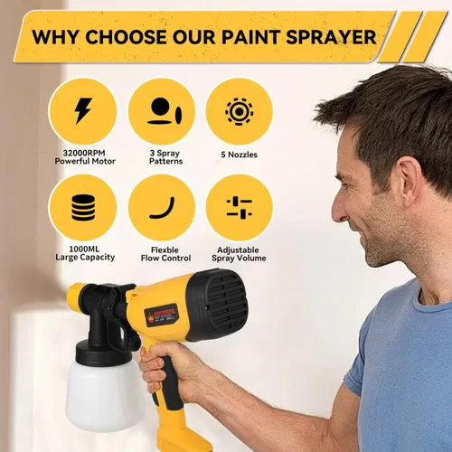 Vista 2 de Pistola pulverizadora de pintura eléctrica mejorada, pulverizador de pintura HVLP de alta potencia con 5 boquillas y 3 ajustes de pulverización