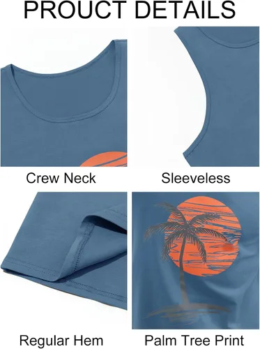 Vista 5 de Camiseta sin mangas para hombre, para entrenamiento, gimnasio, palmera, estilo vintage