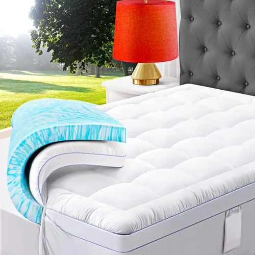Vista 16 de ABENE Cubrecolchón de espuma viscoelástica de 3 pulgadas, doble capa, tamaño individual XL, para dormitorio universitario, con almohadilla de 2