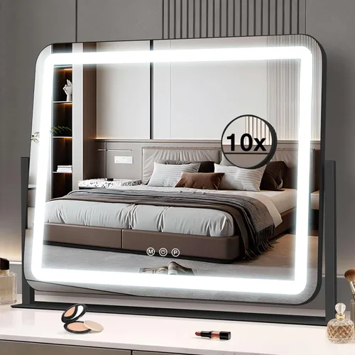 Vista 10 de Espejo de tocador de 12 x 13.9 pulgadas con luces, espejo de maquillaje LED Negro