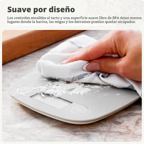 Vista 6 de Greater Goods Báscula de alimentos – Báscula digital de cocina, precisión de 1g (0.035 oz), tara fácil y conversión rápida, diseño compacto delgado