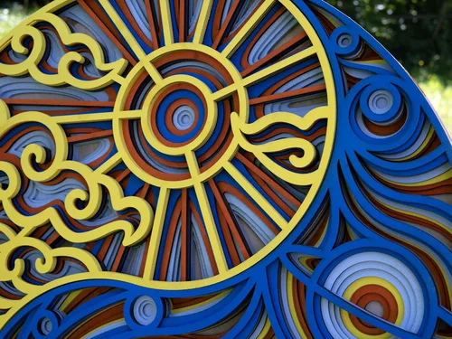 Vista 5 de Decoración de pared para el hogar, Yin Yang Corte láser multicapa tallado elegante mandala de madera para colgar, paneles MDF para decoración, obras
