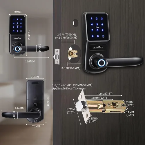 Vista 8 de Cerradura inteligente de huellas dactilares con manija de palanca, pantalla táctil con teclado, perilla de puerta delantera sin llave, control