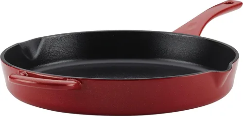 Vista 15 de Ayesha Curry Kitchenware - Sartén de hierro fundido esmaltado con mango auxiliar y boquillas de vertido, 12 pulgadas, color azul ancla