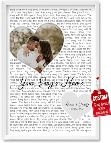 Vista 10 de H-DEWALL Póster personalizado de letras de canciones, regalo de boda único para parejas, personaliza con tus propias fotos, nombres y fecha, sin