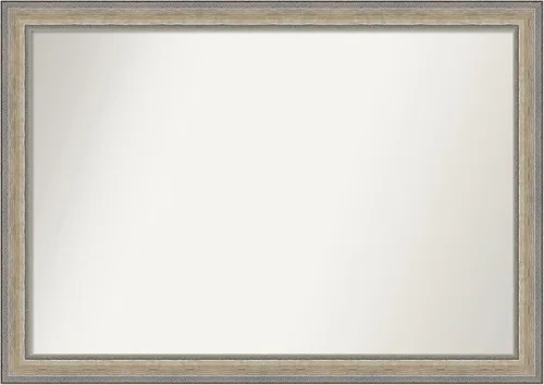 Vista 466 de Amanti Art Espejo de baño plateado para sobre el fregadero, 28 x 37 pulgadas, elegante espejo rectangular de peltre cepillado, marco de madera