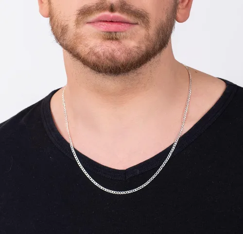 Vista 4 de Savlano Collar de cadena de eslabones cubanos de plata de ley 925 de 0.098in para hombres y mujeres, hecho en Italia, viene en caja de regalo