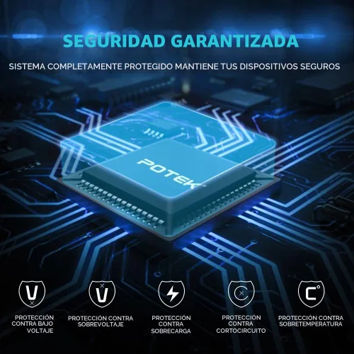 Vista 4 de POTEK - Inversor de corriente de 750W para coche, DC 12V a AC 110V, con puertos de carga de AC duales y puertos USB de 2A para portátil, teléfono
