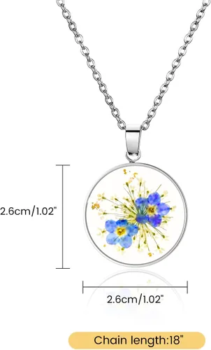 Vista 64 de Collar de flores silvestres prensadas con encaje de Forget-Me-Not y Queen Anne Collar de flores prensadas de oro Collares hechos a mano