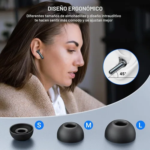 Vista 7 de Auriculares inalámbricos, auriculares inalámbricos 2024 HiFi estéreo con 4 micrófonos ENC con cancelación de ruido, 42 horas de reproducción Negro