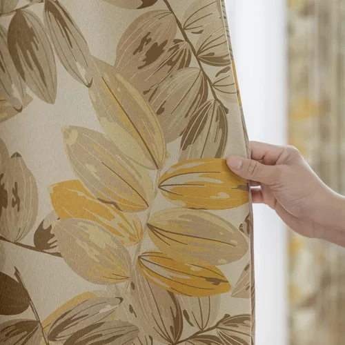 Vista 6 de SUOUO - Cortinas opacas vintage de color marrón moca, 2 paneles de 84 pulgadas Watercolor Yellow Botanical Leaf,Farmhouse,Thermal Insulated,Room